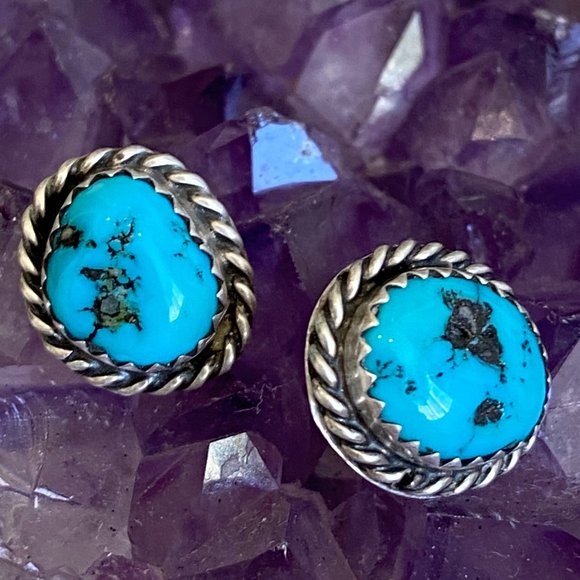 Vintage Jewelry - Vintage old pawn Native American Navajo Silver Turquoise stone stud earrings
